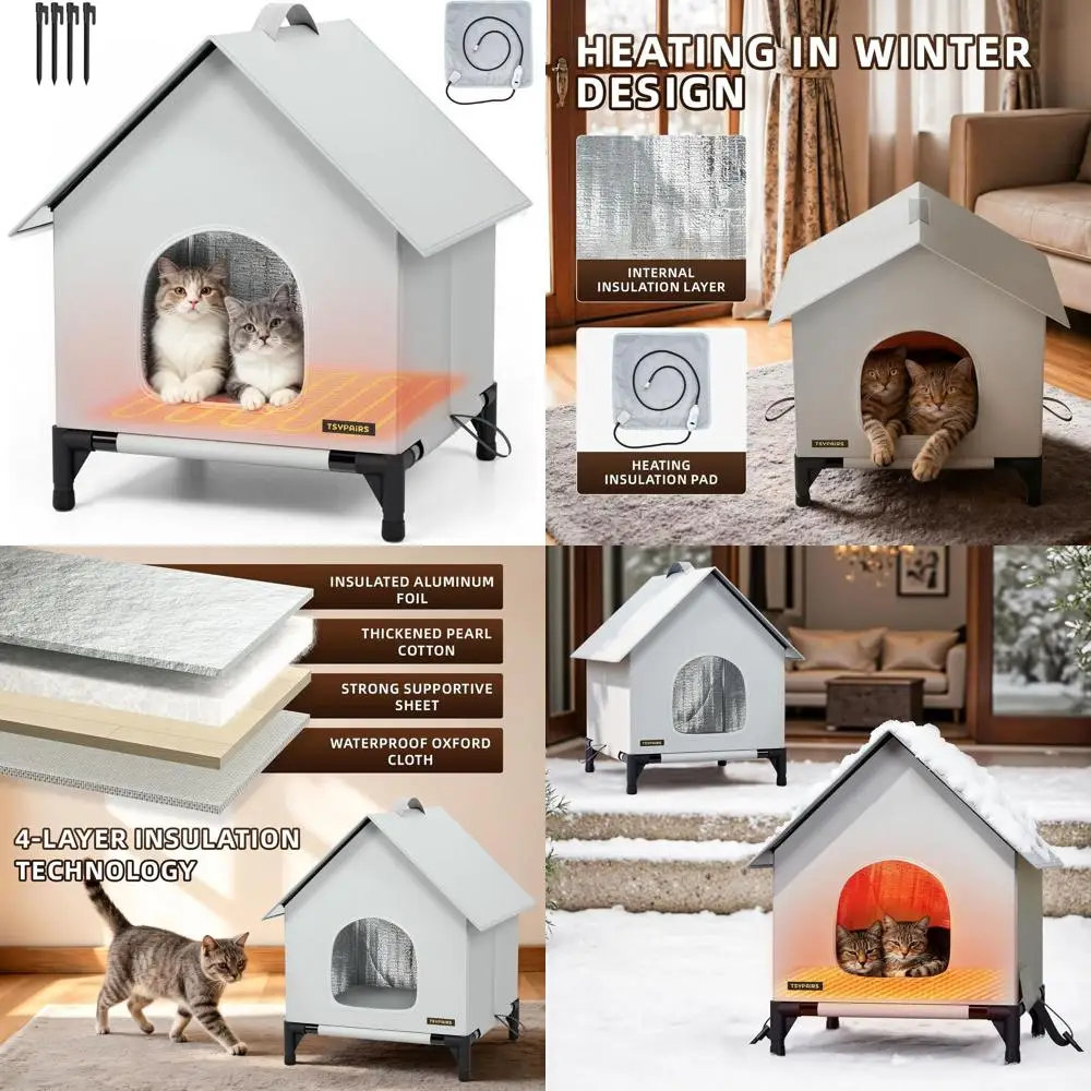 

Indoor/Outdoor Insulated Cat House with Heated Bed for Small to Medium Cats