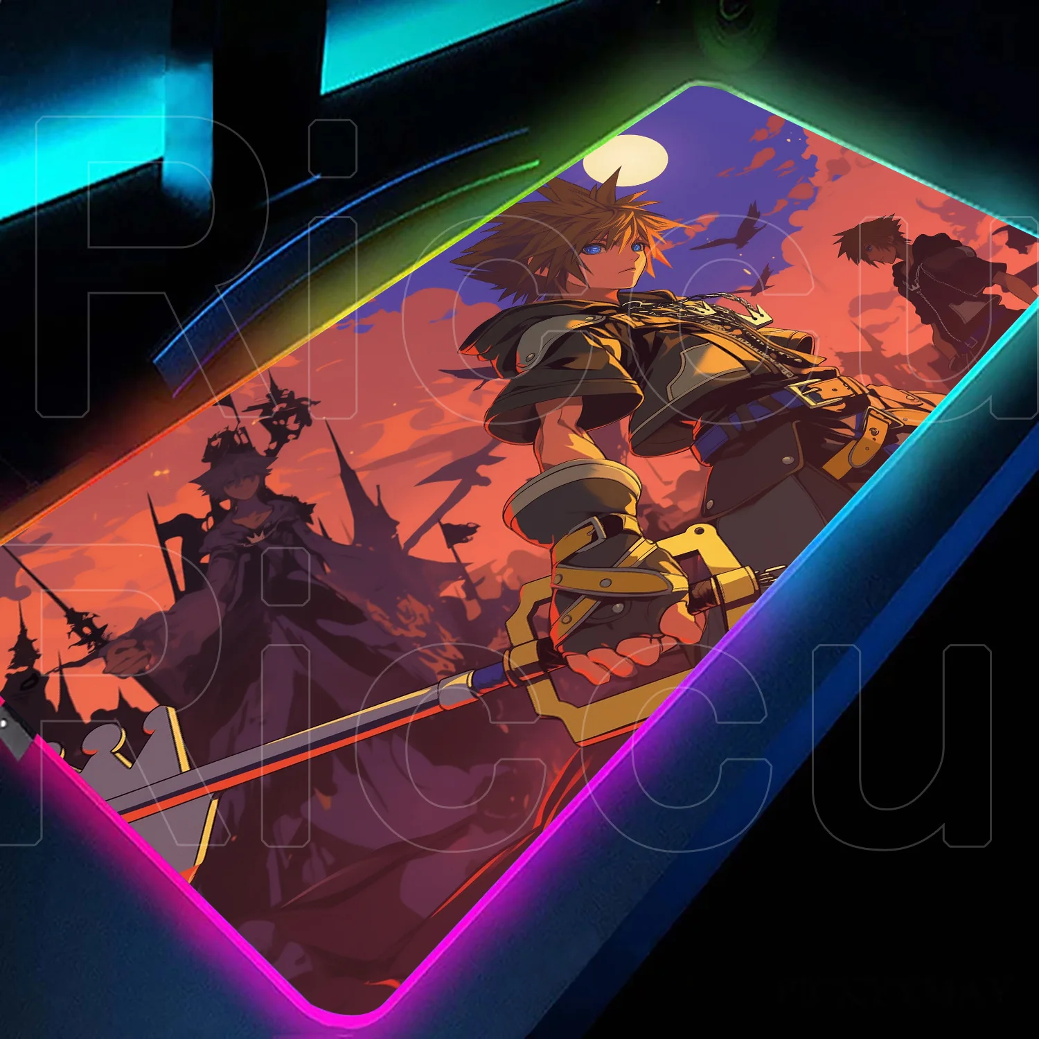 

Large RGB Glowing Keyboard Mat Laptop Table HD Carpet K-kingdom H-hearts Gaming Colorful LED Setup Mouse Pads Office Accessories
