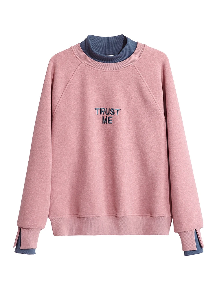 I BELIEVE YOU Patchwork Hoodies Autumn Winter Korean Turtleneck Long Sleeves Sweatshirts Warm Pullover Female Tops VWY203506A