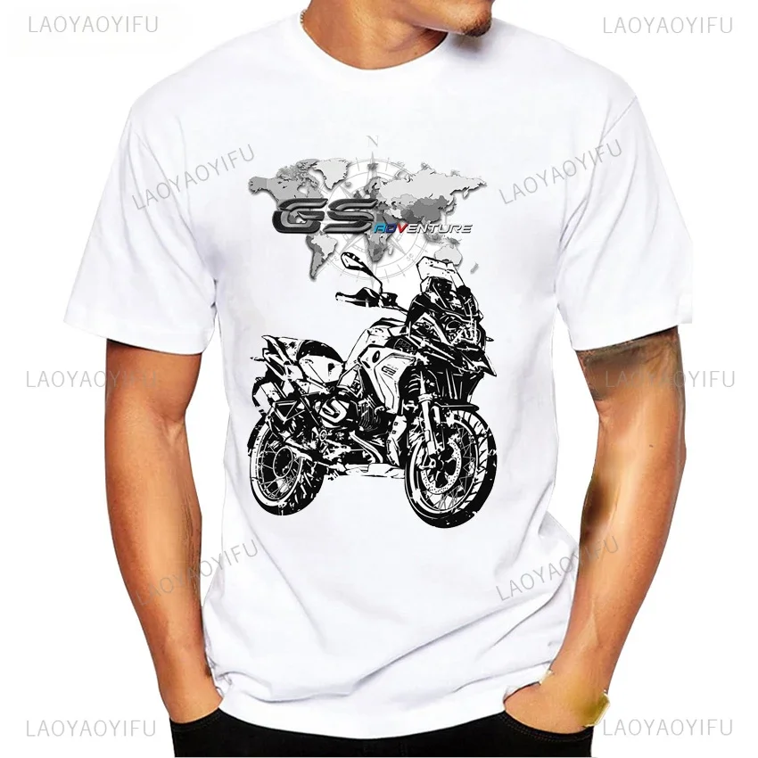 Motorcycle O-Neck Printed T-Shirt Short Sleeve Cotton Tee Case for R1200GS R1250 GS Adventure TShirt Overlander Ride Travel Tops