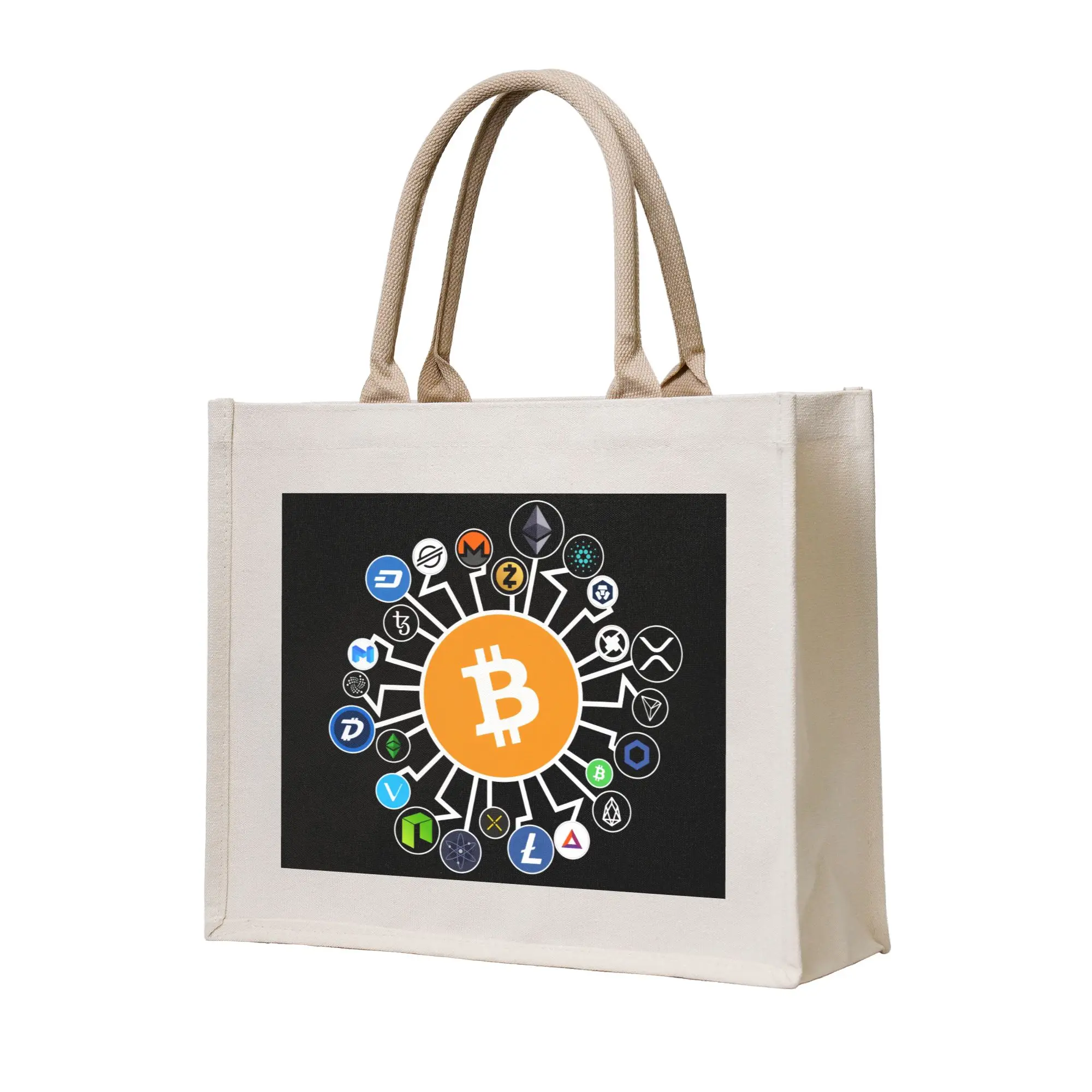 Crypto Cryptocurrency Bitcoin Chainlink Tezos Groceries Tote Shopping Bags Women Shopper Shoulder Bags Big Capacity Handbag