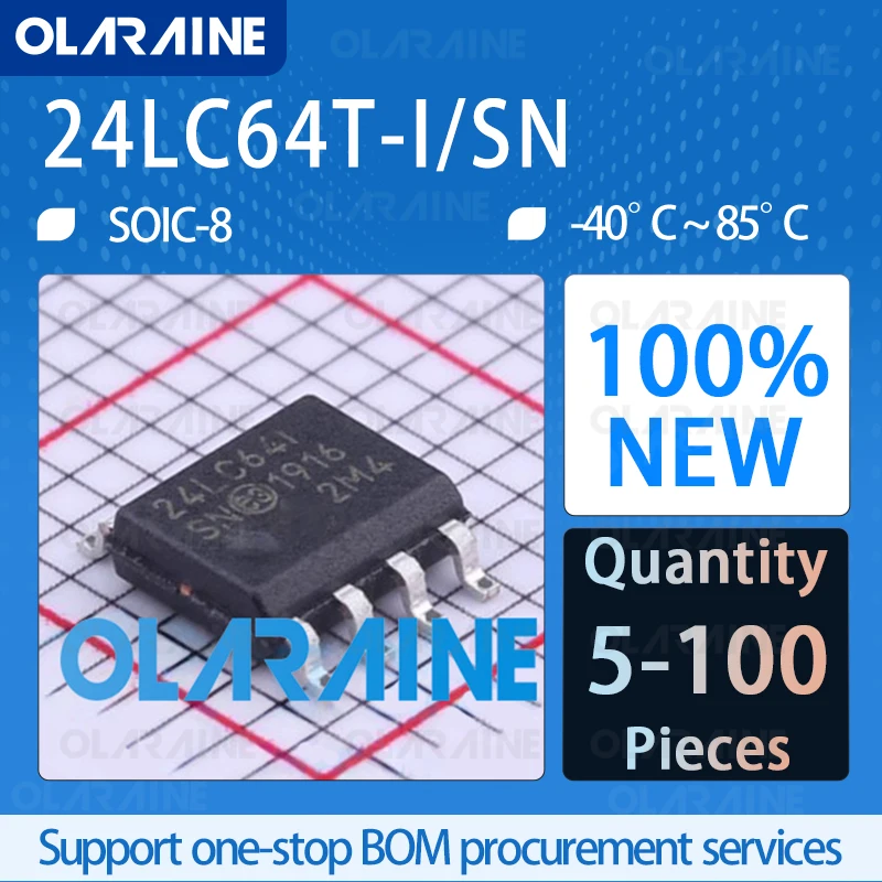 5/10/100Pcs 24LC64T-I/SN SOIC-8 64 kbit 8 k x 8 Electrically erasable programmable read-only memory IC chip circuit controller