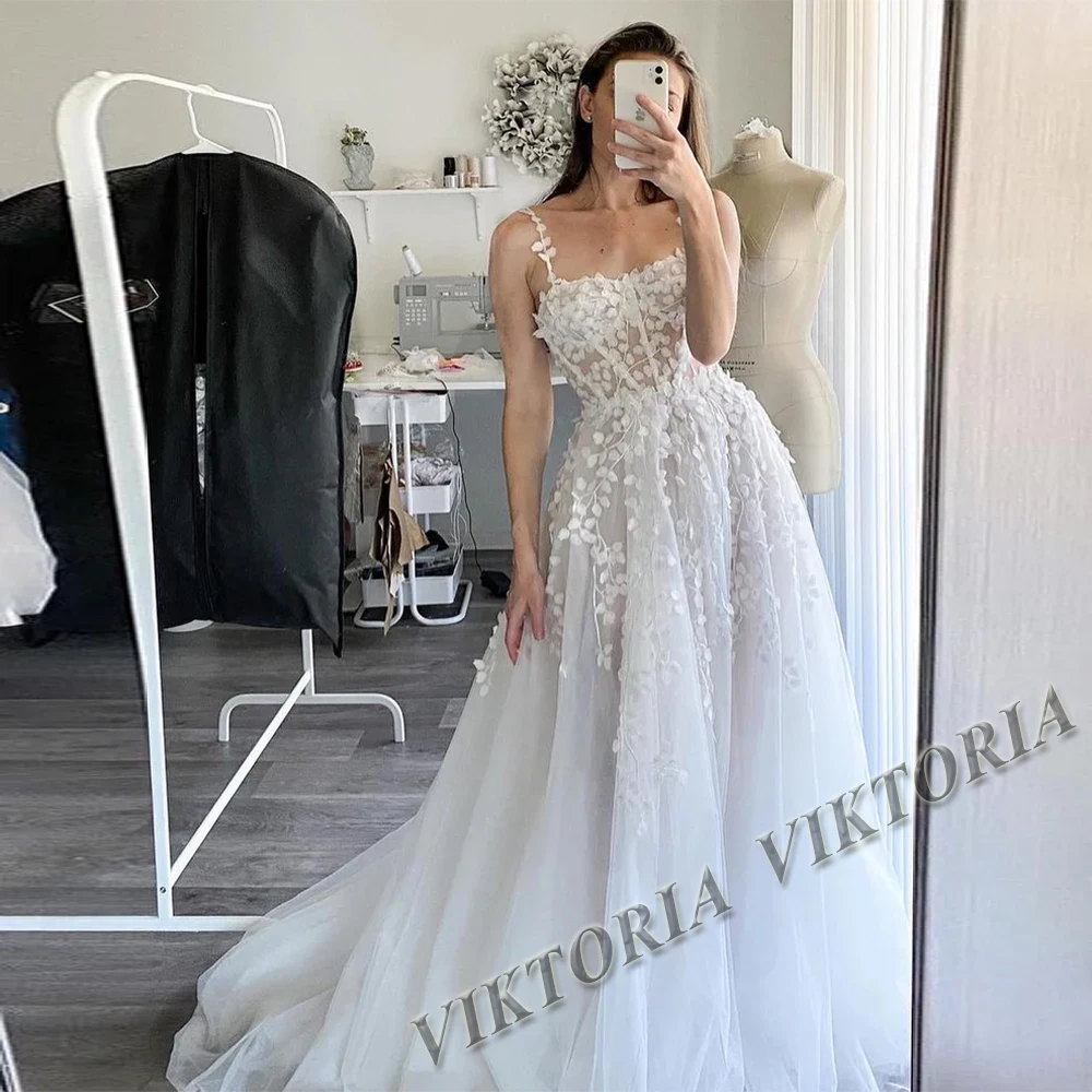 VIKTORIA Classic Square Collars Wedding Dresses For Woman Bride Long Sleeves Corset Tulle Appliques Vestido De Novia Customized
