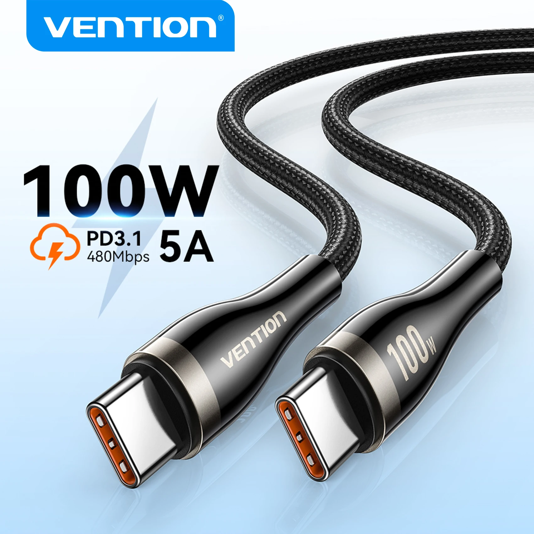 

Кабель Vention 100 Вт USB Type C к USB C для Iphone 17 Быстрая зарядка USB-C PD Зарядное устройство Провод для Iphone 16 15 Macbook Samsung