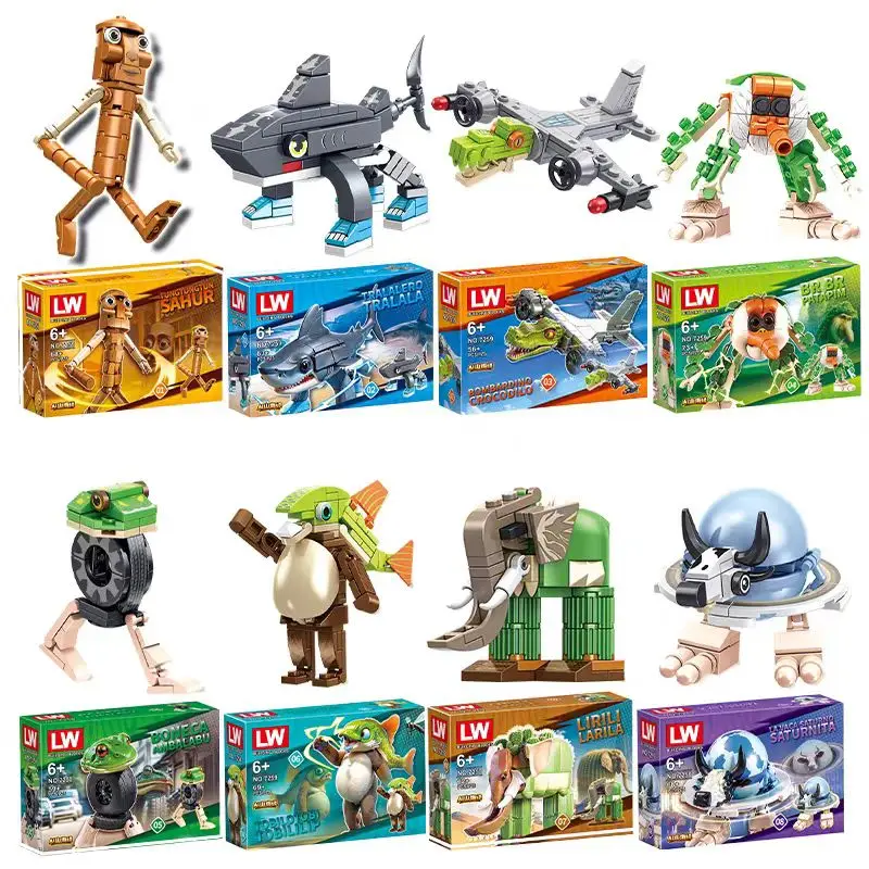 

8PCS Italian Brainrot Animals Tung Tung Sahur Building Blocks Tralalelo Tralala Shark Assembled Bricks Kids Toys Christmas Gift