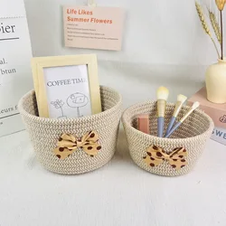 Cotton Rope Woven Storage Basket Fashion Bow Decoration Children's Toy Organizer Handmade Desktop Candy Snacks Sundries Boxes