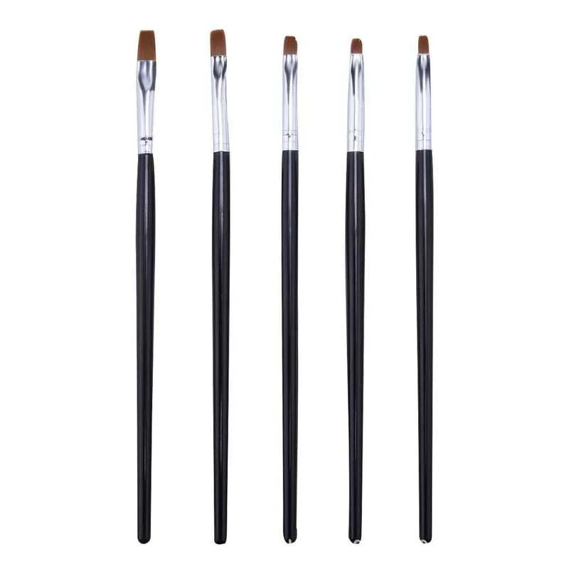 5 stks Borstel Platte Schilderij Tekening Pen Nail Art Penselen Franse Acryl Nagelborstel Kit Set UV Gel Borstels Nail Art Tool