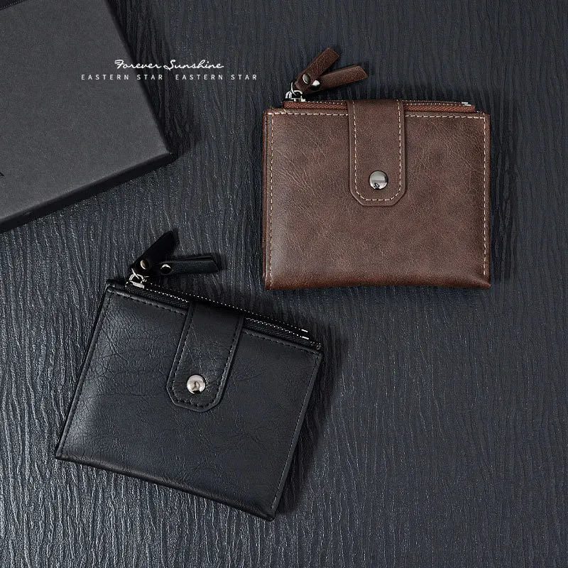 Anti-Theft Slim Leather Wallet For Men RFID Blocking Business Travel Vintage Zipper Billfold Premium Money Organizer