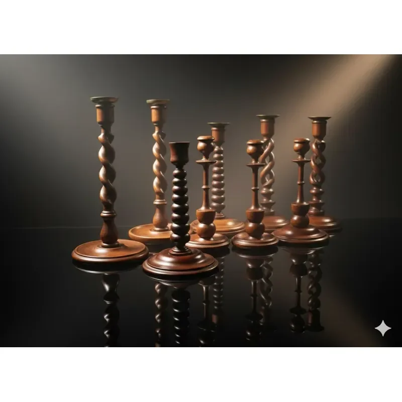 Handcrafted Vintage Wooden Candle Holder Set Antique Barley Twist Spindle Candlestick Wedding Table Mother's Day Christmas