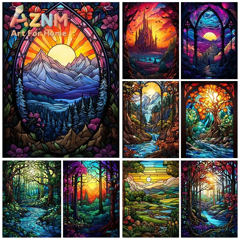 Modern Stained Glass Landscapes Posters Canvas Paintings And Prints HD Pcitures Wall For Living Room Home Decor Frameless Gifts