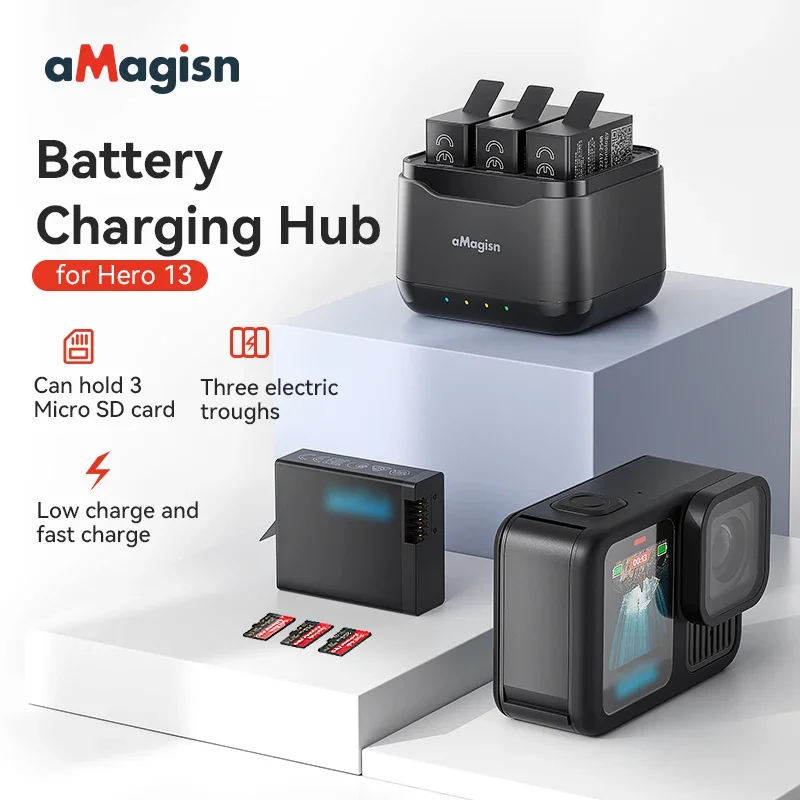 Battery Charging Station Compatible For Hero13 Black Battery Charging Box With 3 Lighting Modes 3 TF Card Slots