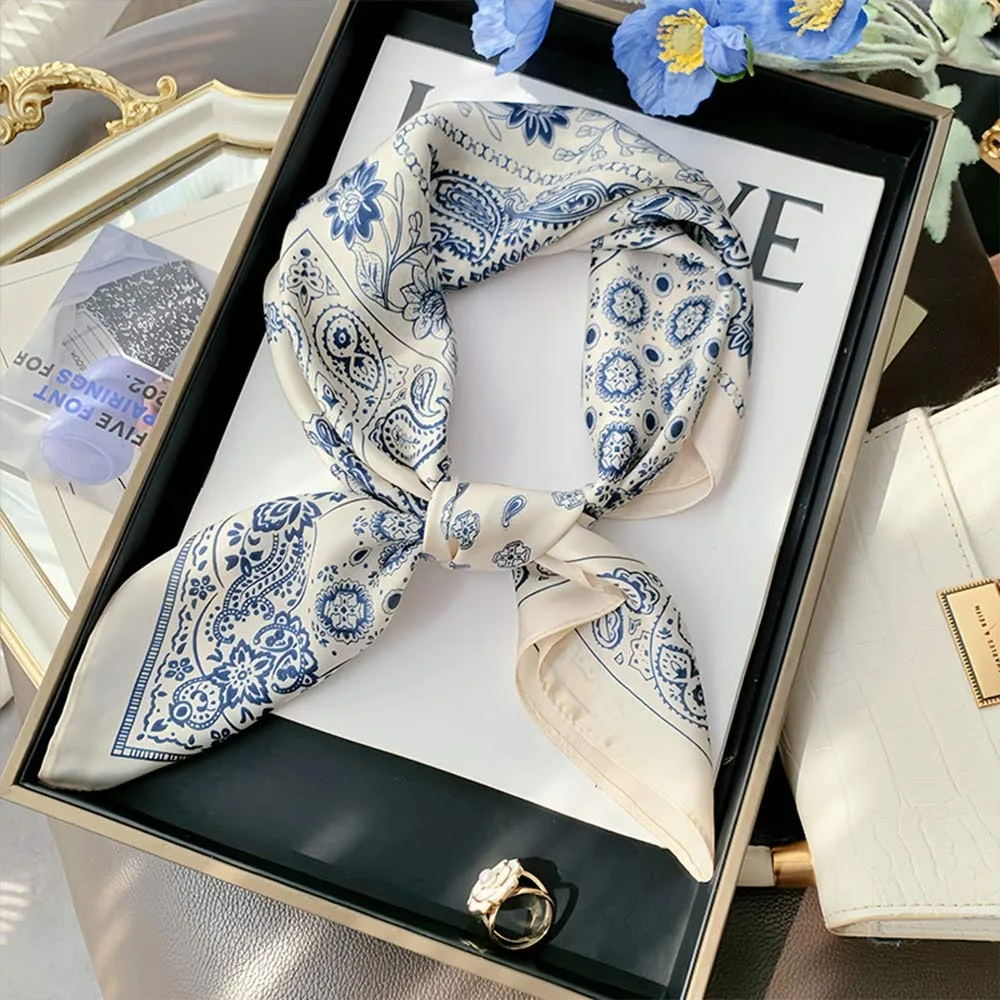 

Fashion Square Silk Scarf Double Sides Flower Pattern Hair Scarf Handbag Wraps 70*70cm Head Handkerchief Spring Summer Fall