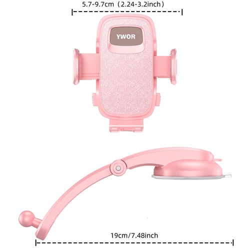 Imagen 2 del producto YWOR Soporte para teléfono de automóvil rosa, soporte universal para teléfono para salpicadero de automóvil, soporte de montaje para automóvil para teléfono móvil con súper succión