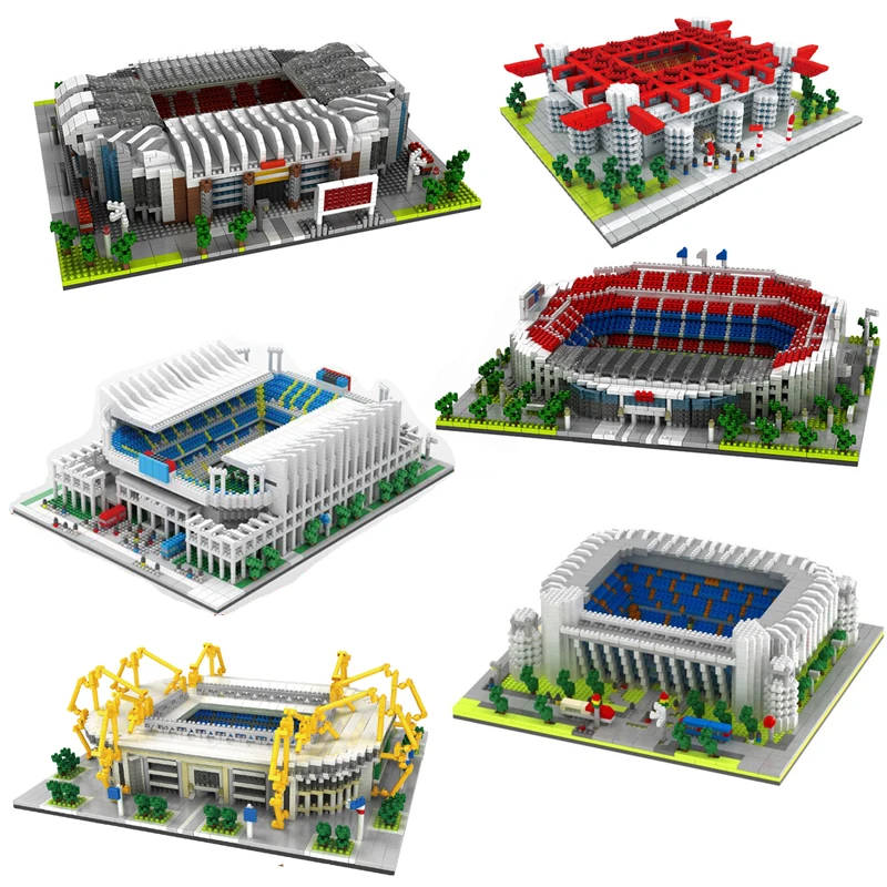 Diamante Building Blocks Brinquedo, Estádio de Futebol, Old Trafford Camp, Nou, Bernabéu, San Sir, Real Madrid, Barcelona Club, Presente, 2023