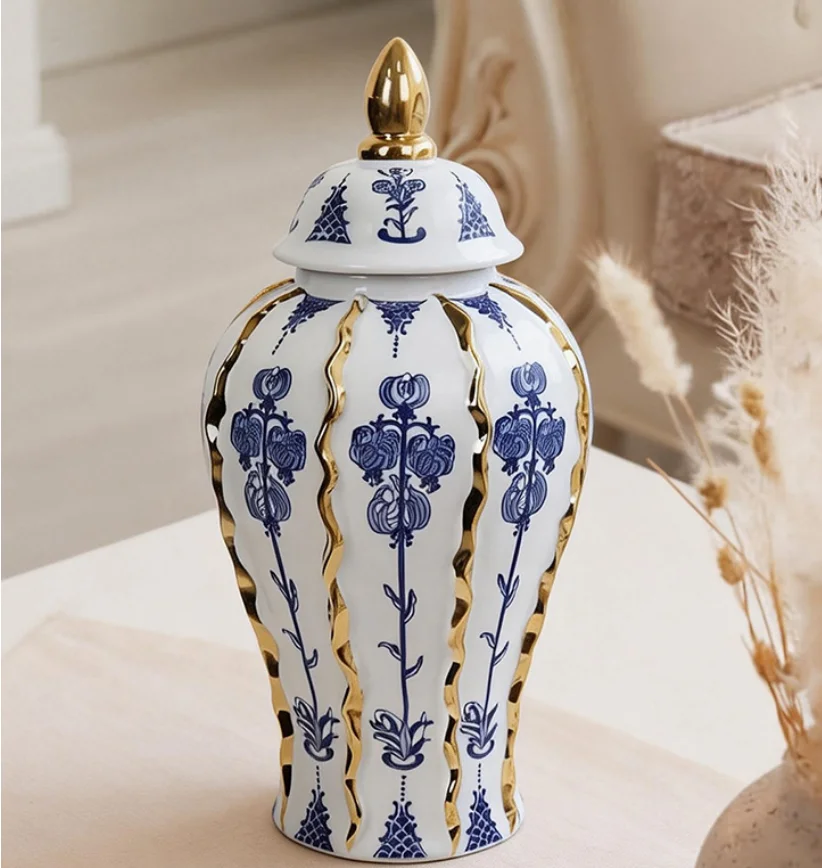 

Large size blue and white porcelainCeramic handicrafts, vases, European style home living room tabletop decorations, dried flowe