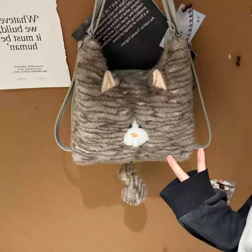Cute Tote Bag Women Large Capacity Soft Backpacks Casual Zipper Plush Versatile Hand-Held Shopping Daily Commuter Bags