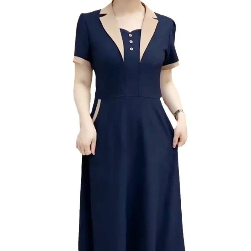 

Elegant Women's Sheath Dress With Notched Collar And Button Front Design For Office Wear