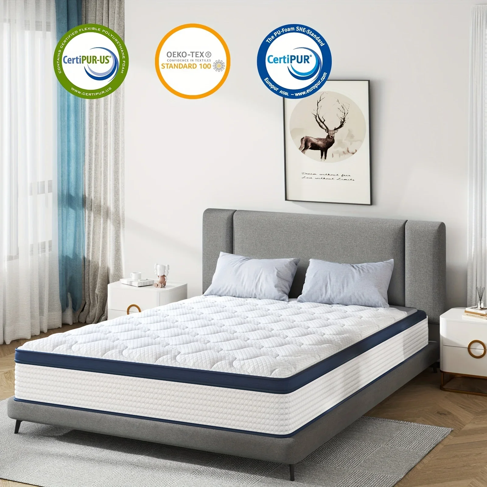 Mattress 8 Inch Cloud Euro Top Soft Hybrid Mattress, Memory Foam Pocket Innerspring Mattresses,