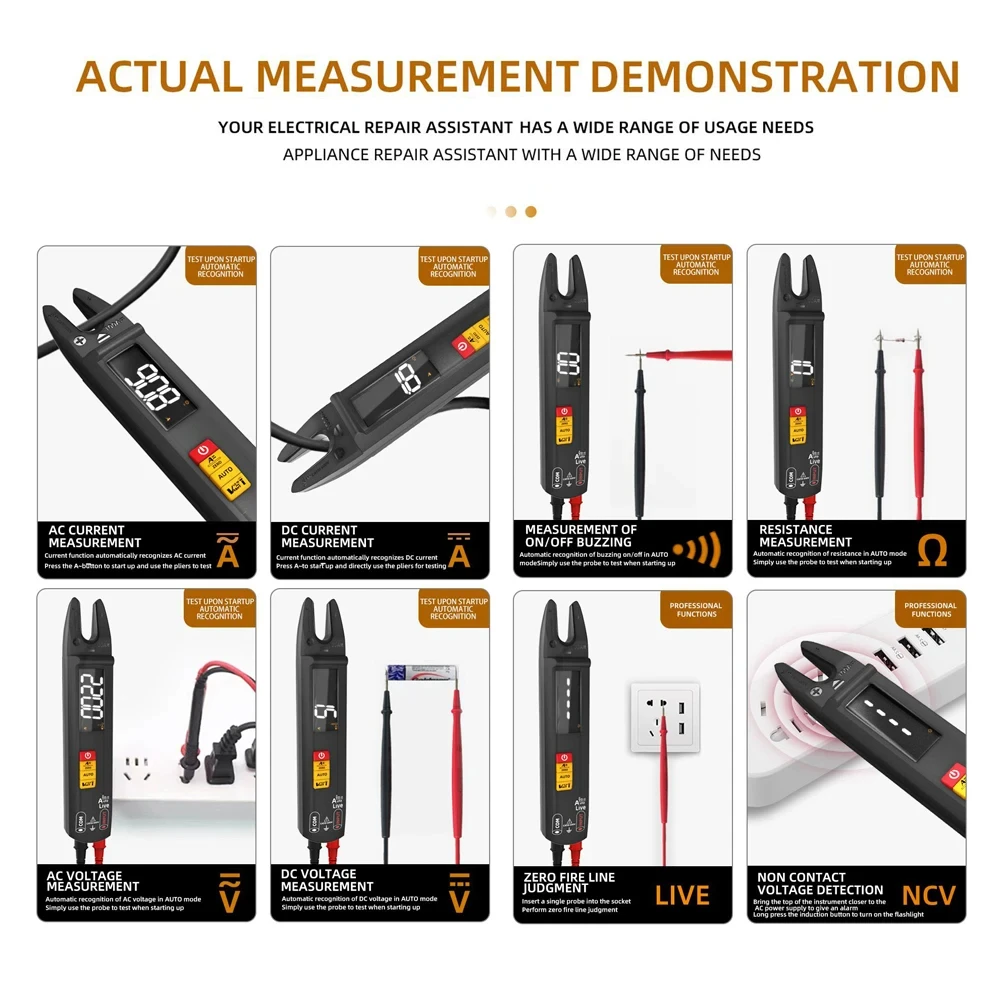 NOWY Cyfrowy Miernik Cęgowy Widelec DC AC 100A Inteligentny Amperomierz Szczypce T-RMS Prąd Automatyczny Multimetr Napięcie Ohm Tester Elektryczny