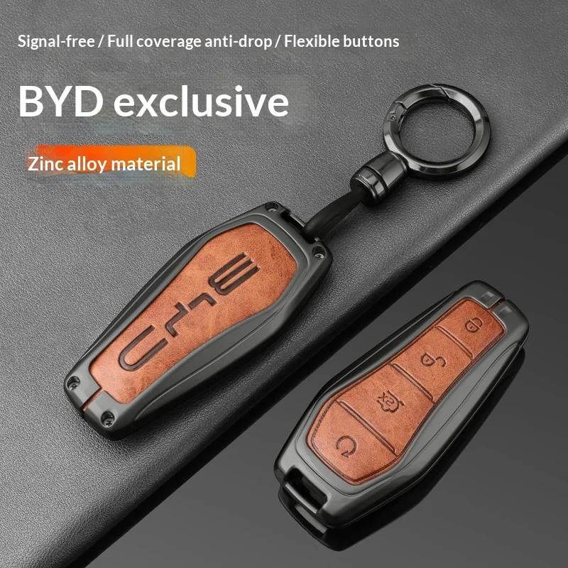 

BYD Han EV Tang DM Qin PLUS Song Pro MAX Yuan Dolphin E2 Dolphin Leather Metal Remote Key Fob Car Key Case Car Key Accessories