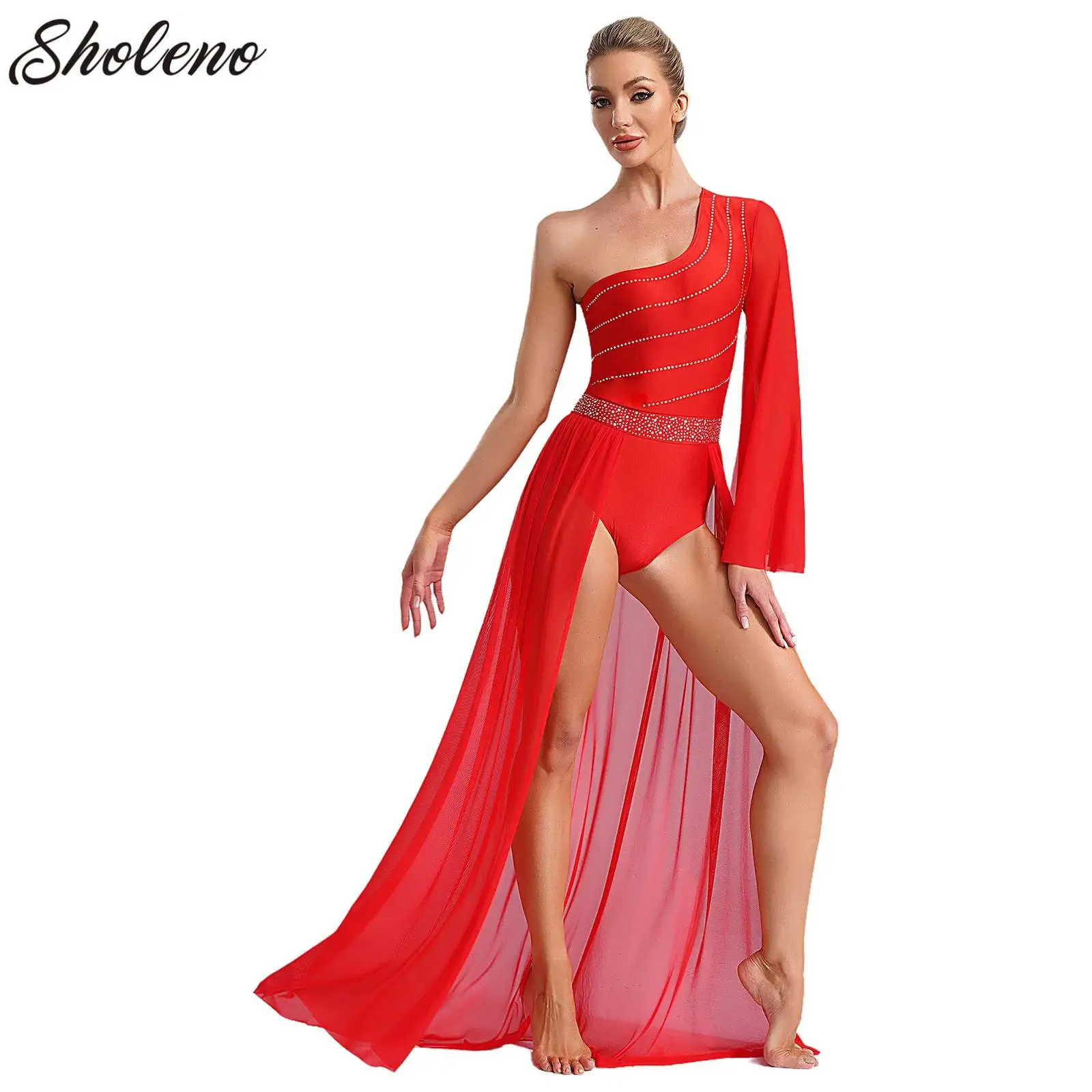 

Dance Maxi Split Dress Women Elegant Classical Modern Contemporary Lyrical Dance Practice Mesh Costume Ballet Performance Wear