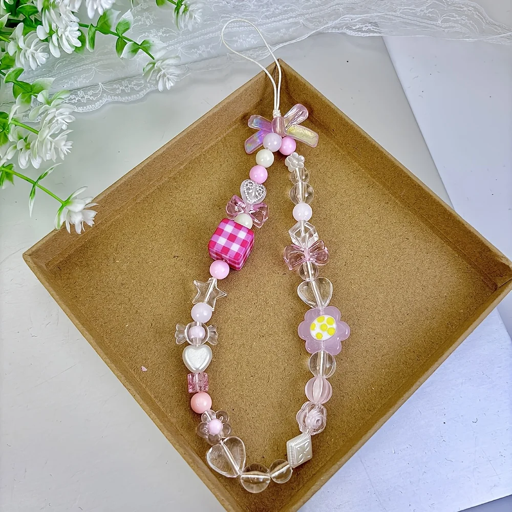 

Cute Pearl Sunflower Bowknot Beaded Phone Chain DIY Hanging Rope CCD Camera Charm Pendant Mobile Fashion Accessories