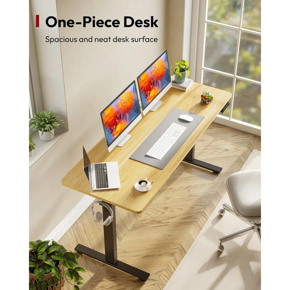 Electric Height Adjustable Standing Desk 60 x 24 Whole-Piece Desk with 6-Button Controller for Ergonomic Comfort and Healthier W