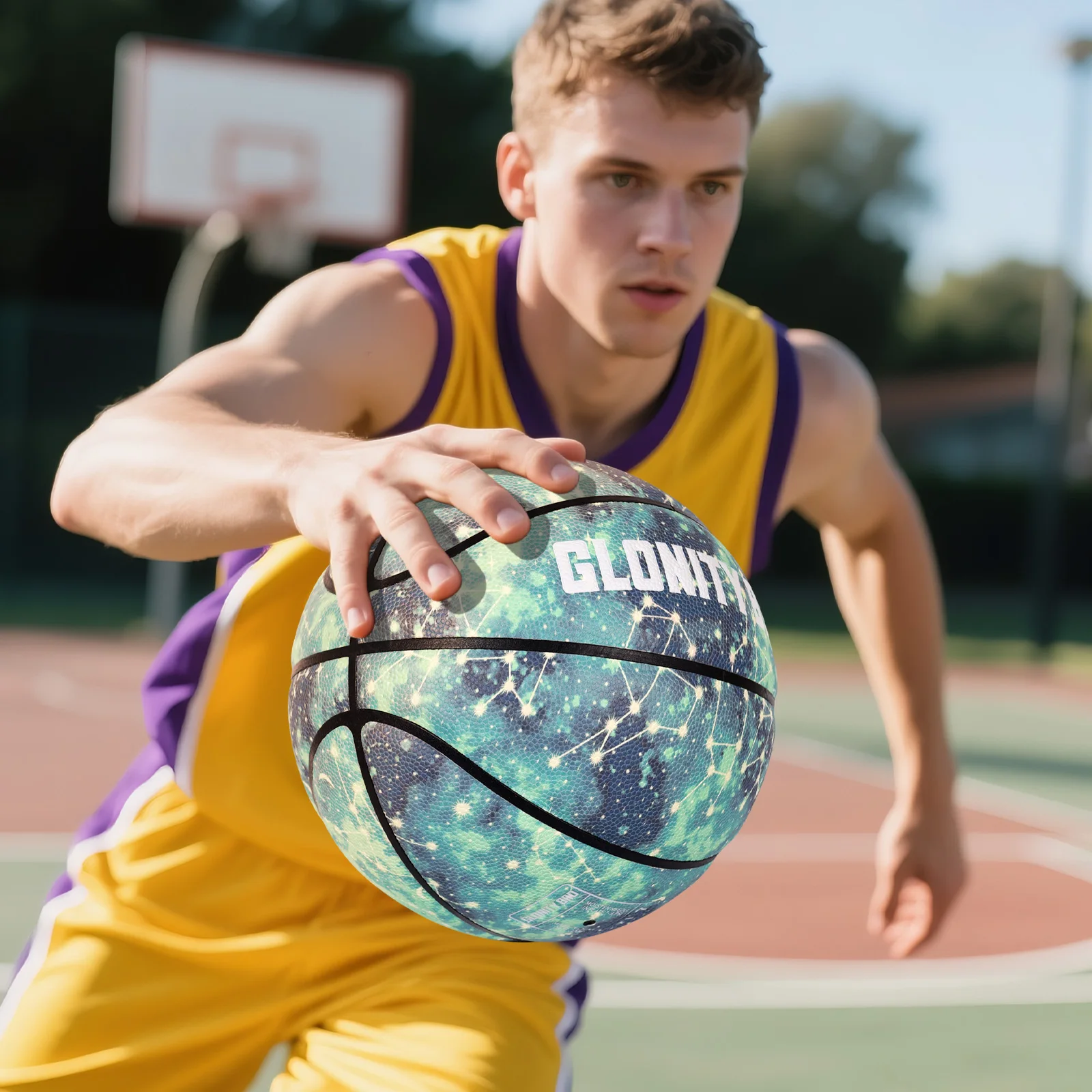 빛나는 빛나는 농구 PU 가죽 스트리트 볼 청소년 성인 실내-실외 야간 게임 농구 훈련 경기 공 녹색