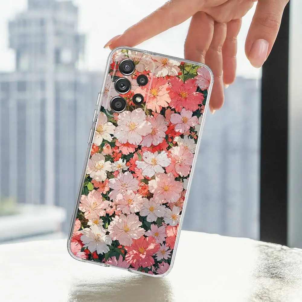 Funda de teléfono con pintura artística de flores para Samsung S30,S23,S22,S21,S20,Ultra,FE,Lite, S10,S9,S8,PIus, transparente, funda de silicona