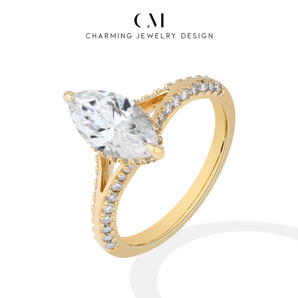 CHARMING New Luxury Shining Marquise 2ct Moissanite Ring S925 Silver for Women Party Jewelry Gift High Value Anniversary Wedding