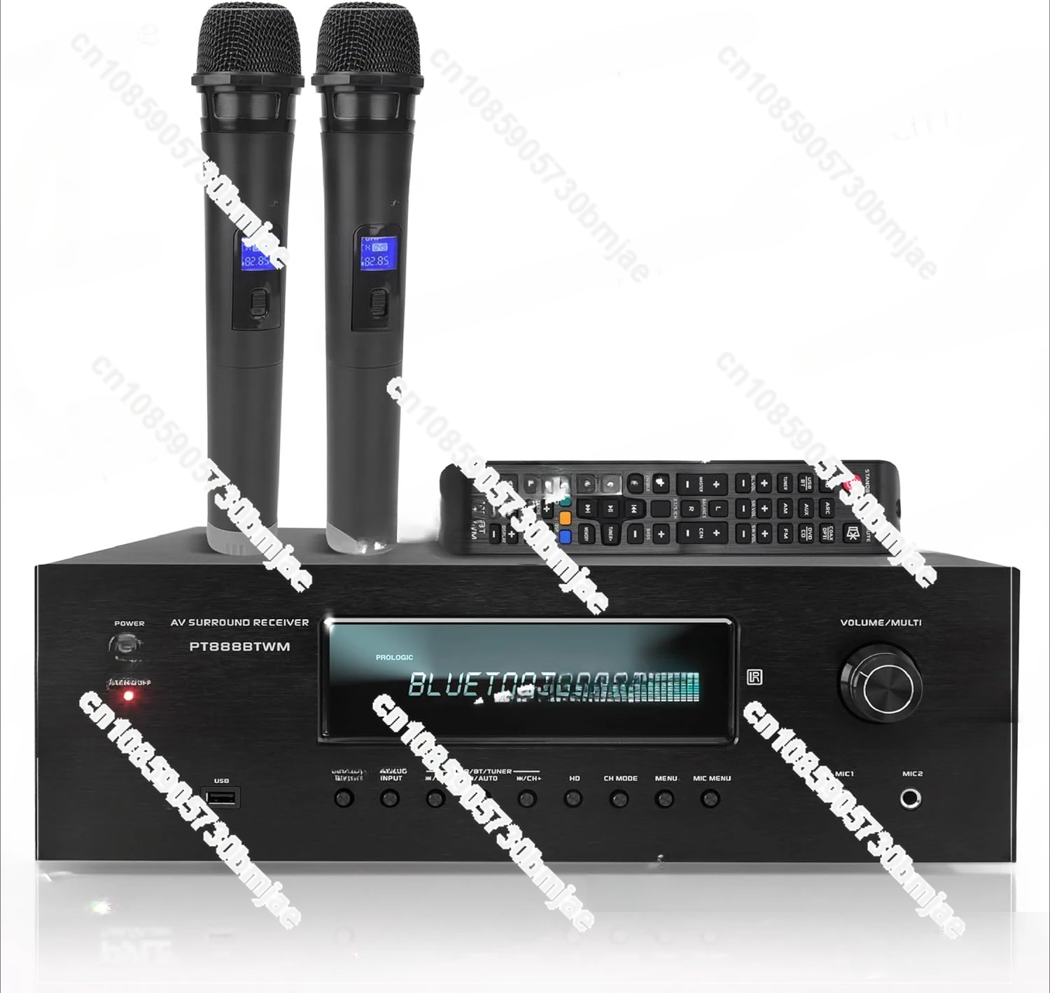 1000W Bluetooth Home Theater Karaoke Receiver - 5.2-Ch Stereo Amplifier 2 UHF Wireless Microphone Video Pass