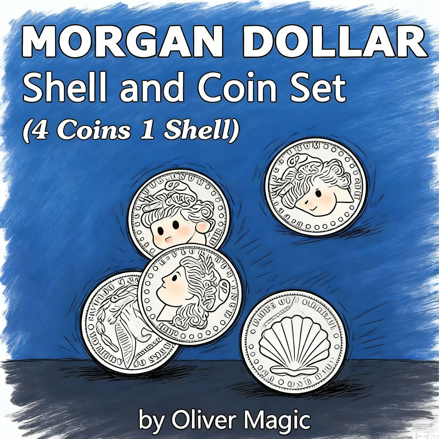 Conjunto de Moedas e Conchas Morgan Dollar (4 Moedas 1 Concha) Truques de Mágica Moeda Aparece Desaparece Mágica Ilusão de Close-Up Mentalismo