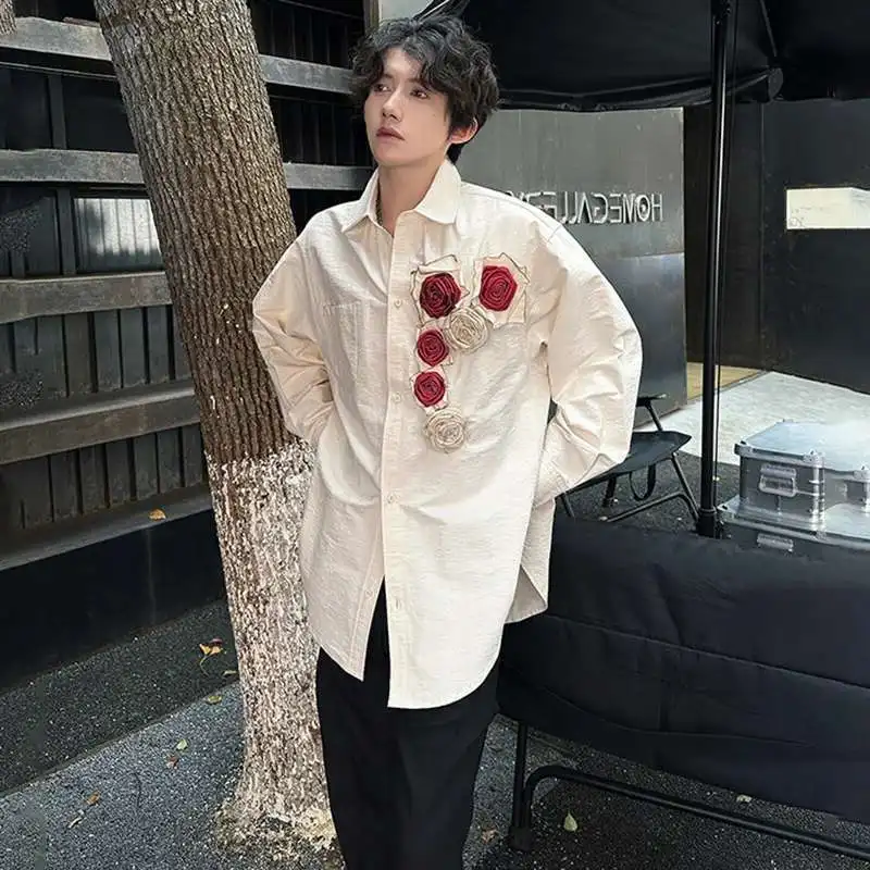 LUZHEN Three-dimensional Flower Design Long Sleeve Shirts Men's Niche Fashion Elegant Handsome 2025 Spring Tops Clothes JY6002