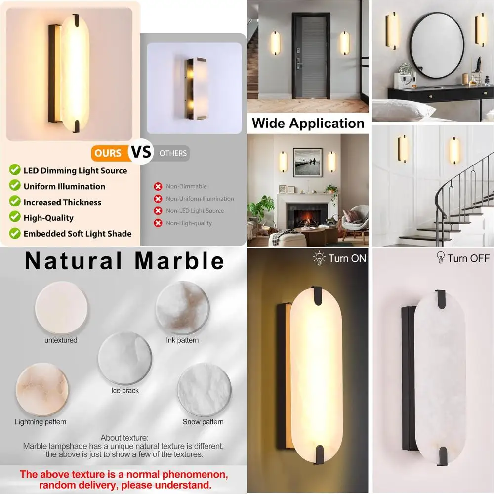 

Pair of 14.2 Alabaster Marble Wall Sconces, Dimmable Fixtures for Home Decor