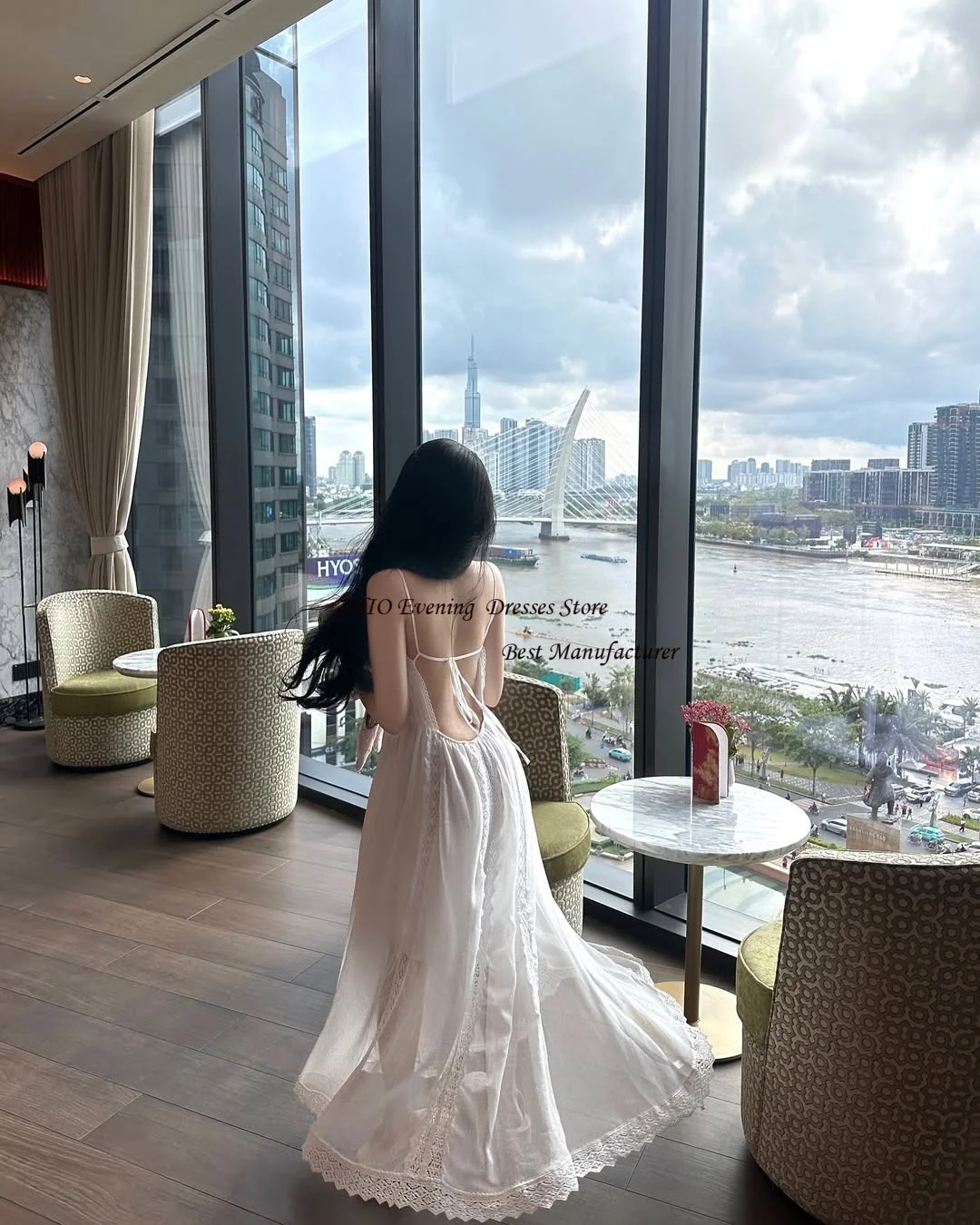 ZHIO Elegante chiffon avorio senza spalline increspato abito da sposa coreano servizio fotografico scollo a V senza maniche lunghezza pavimento abiti da sposa