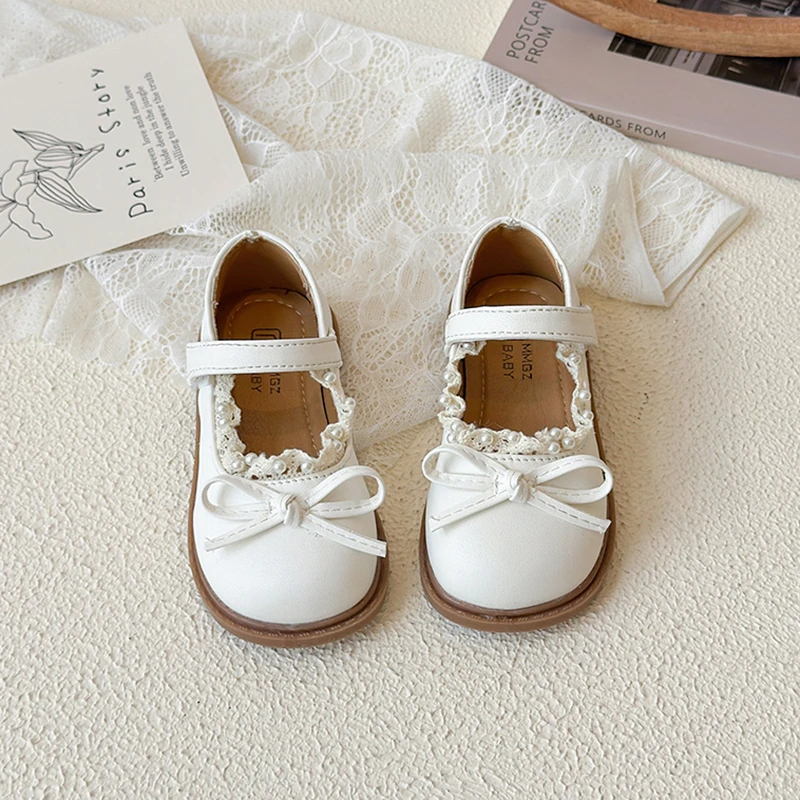 

Кожаные туфли принцессы с бантом для девочек, милые детские кружевные туфли на плоской подошве с бантом, модная весенне-осенняя новая детская повседневная обувь для вечеринок