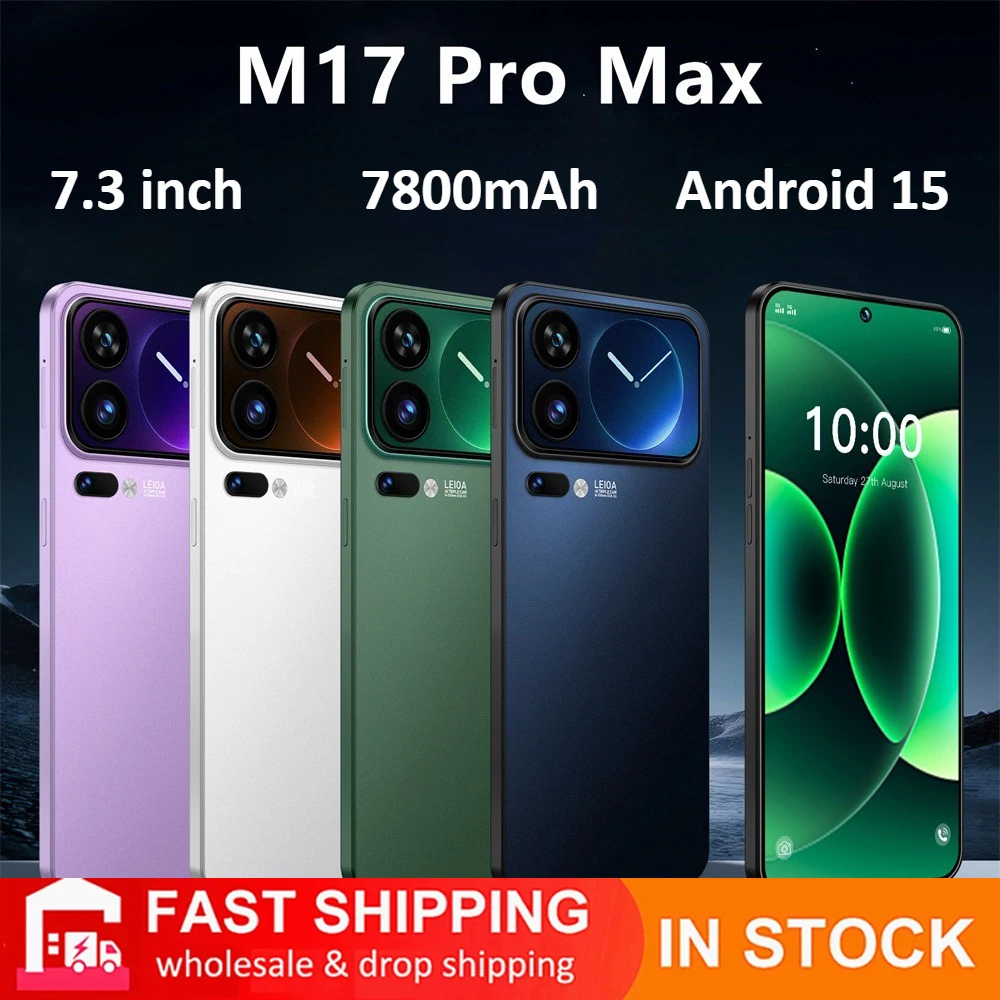 Smartphone 2026 M17 Pro Max NOUVEAU 7.3HD Pas Cher 5G Double SIM Téléphones Portables 7800mAh Android 15 Version Globale GPS