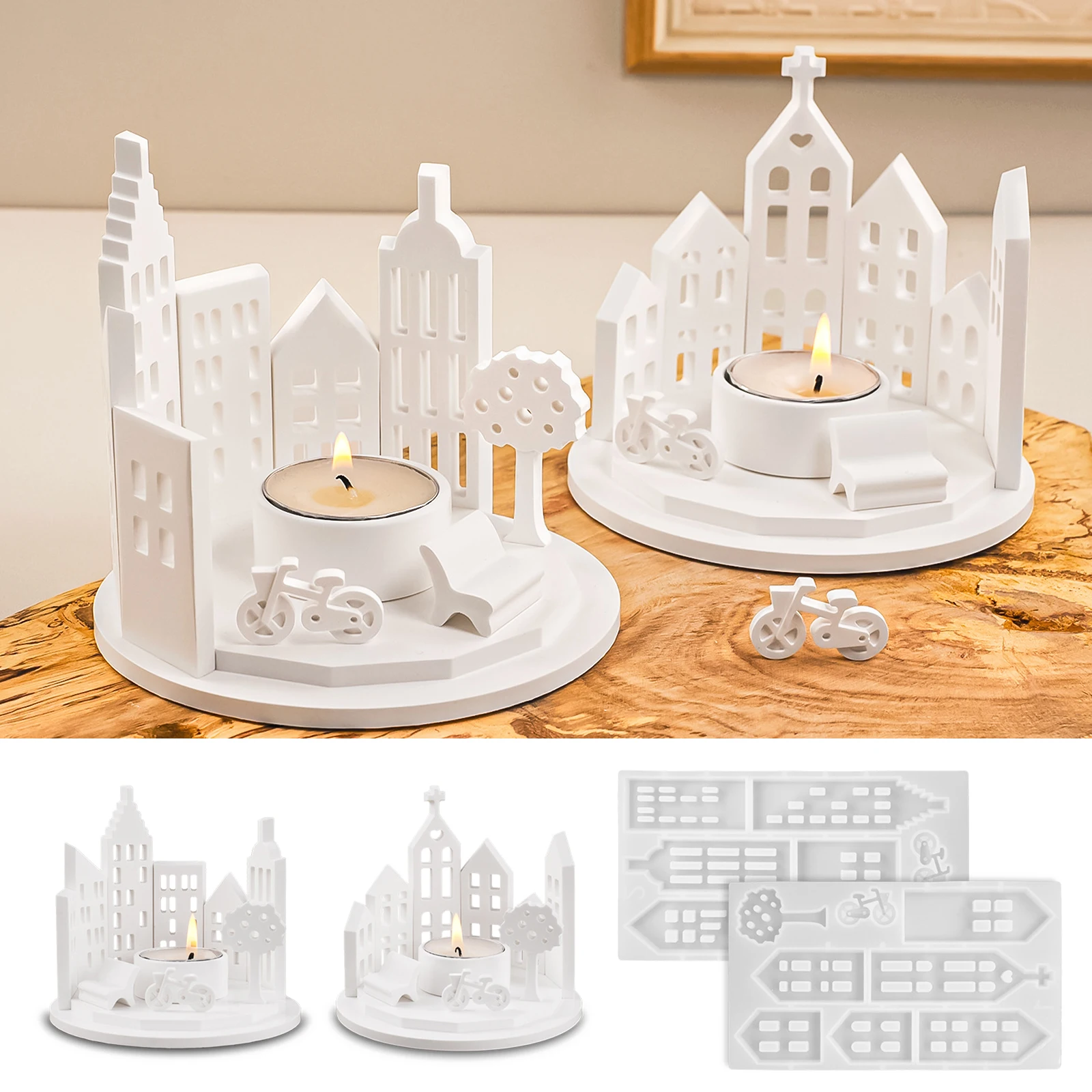 Hollow House Design Tealight Candle Holder Silicone Mold DIY Castle Ornaments Gypsum Pouring Resin Mold Home Decor Holiday Gifts