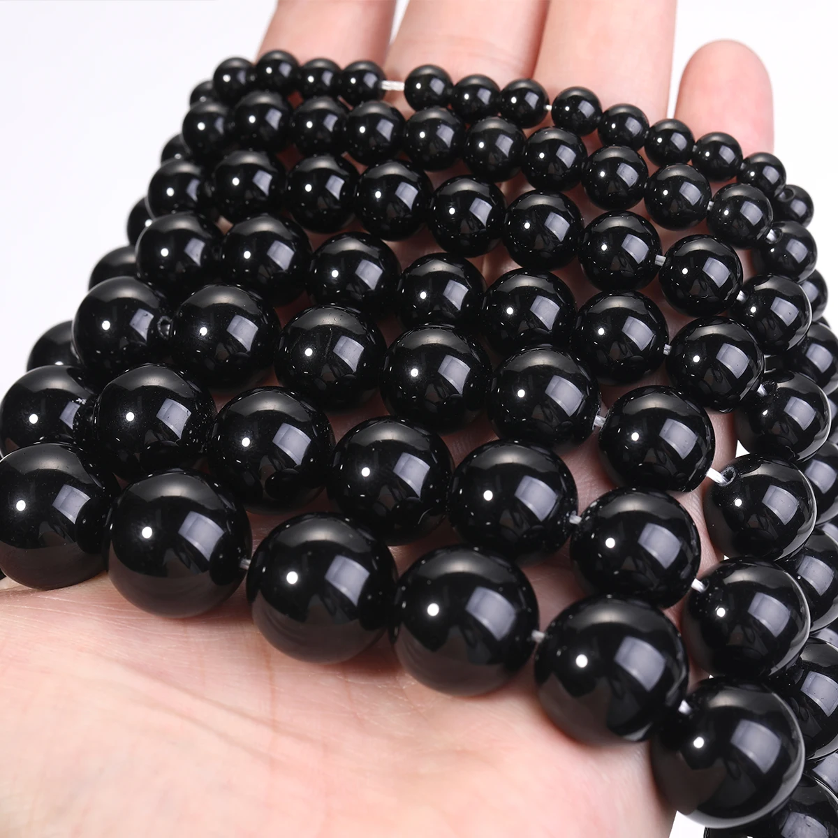 AAA Naturstein Schwarz Obsidian Perle 4-18mm Runde Lose Spacer Perlen Für Schmuck Machen Diy Halskette Armband zubehör – Detail 6