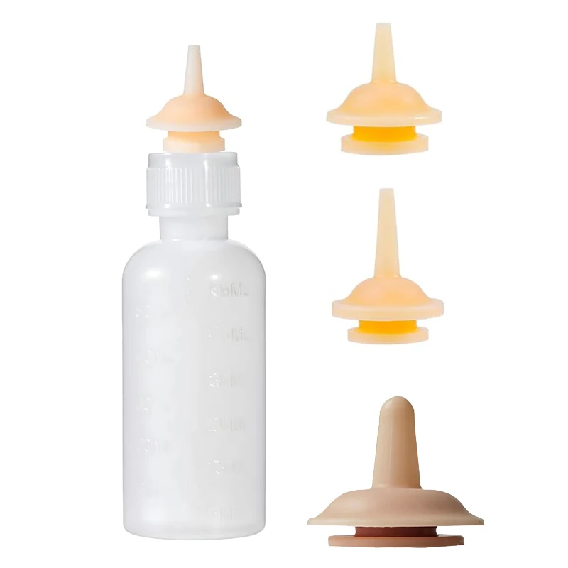 Newborn Pet Nursing Bottle Feeding Kit, 55ml Feeding Bottle with Replacement Silicone Nipples for Kittens Puppies Rabbits