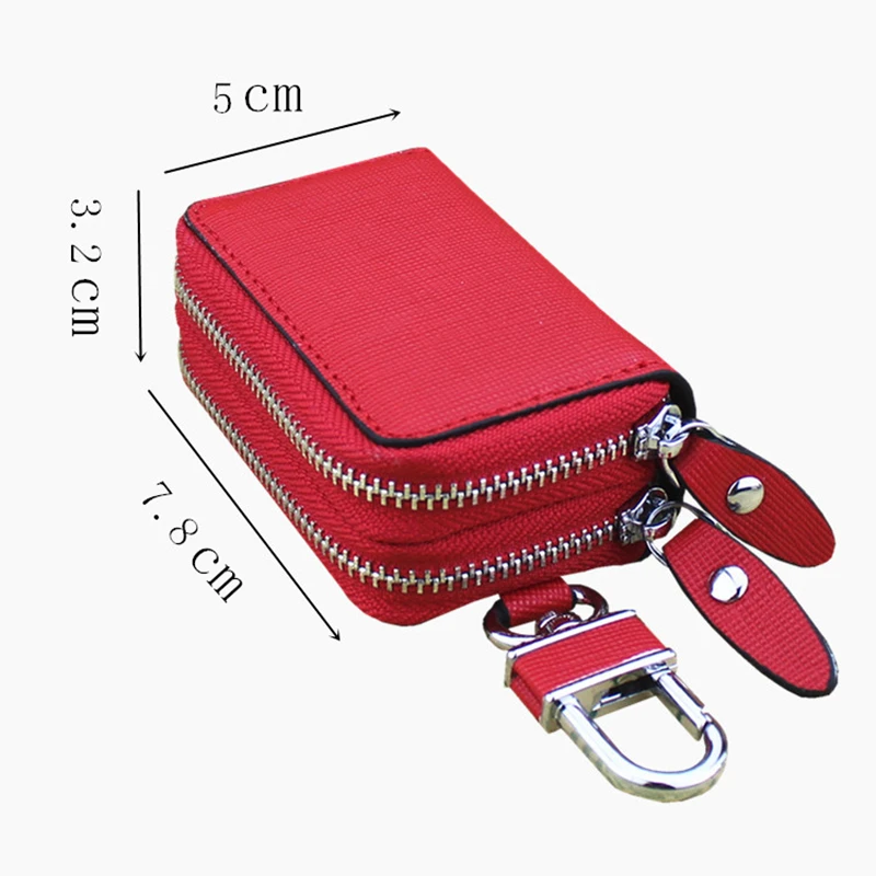 Car Key Case Leather Double Zipper Protection Cover Men And Women Key Holder Porta Chaves Purse