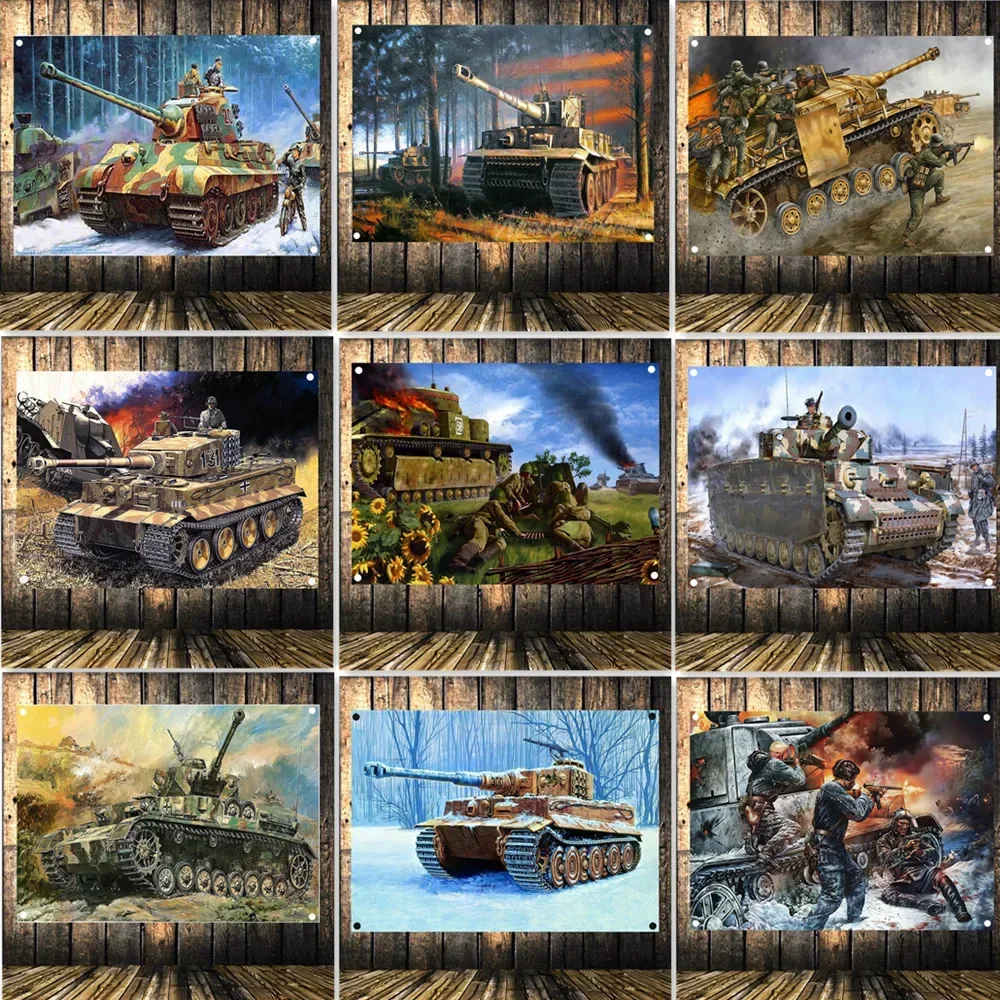 

WW II Heavy Tank Armor Weapons Poster Wall Hanging Flag - Mechanical Armored Division Military Art Decor Banner - Wall Art Decor