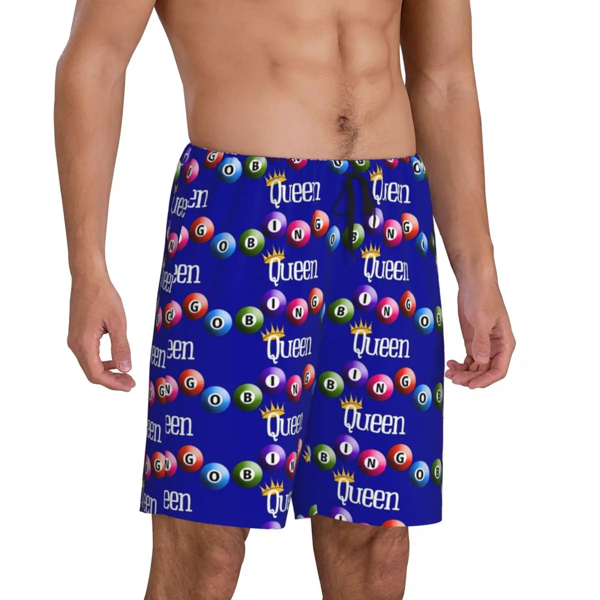 Custom Printed Men Bingo Queen Pajama Bottoms Paper Game Sleepwear Pjs Sleep Shorts with Pockets