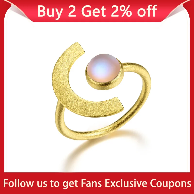 Lotus Fun 18K Gold Minimalism Moonlight Adjustable Moonstone Rings with Stone for Women Real 925 Sterling Silver Fine Jewelry