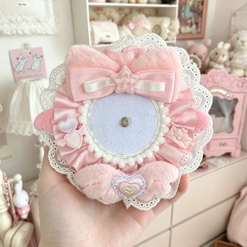 Kawaii Cartoon Lace Anime Cat Ear Badge Stand for 58mm Pin Ita Bag Filler Pad Oshi Display Holder Multifunctional Brooch Mount