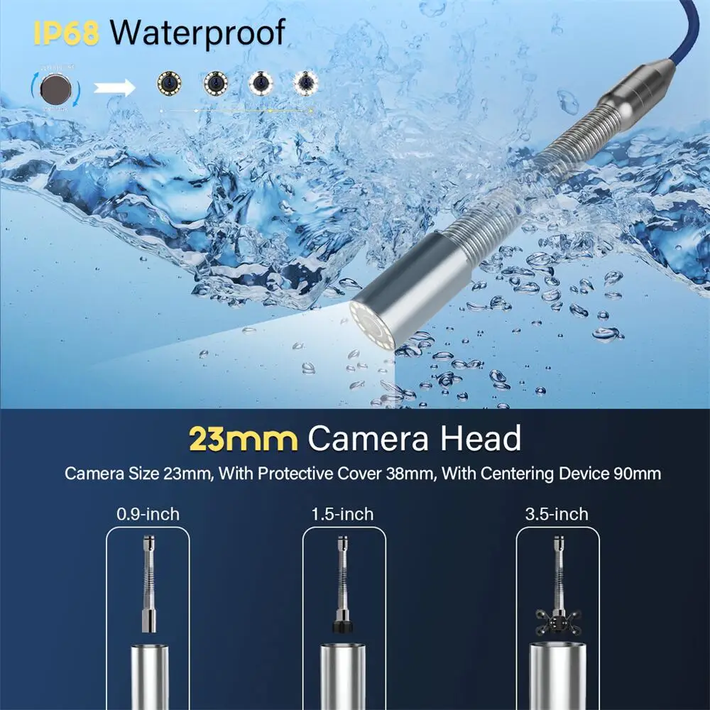 Sewer Pipe Inspection Camera With Self-Leveling 512HZ Locator 10"IPS 1080P Screen Video+Audio Recording+Meter Counter Endoscope