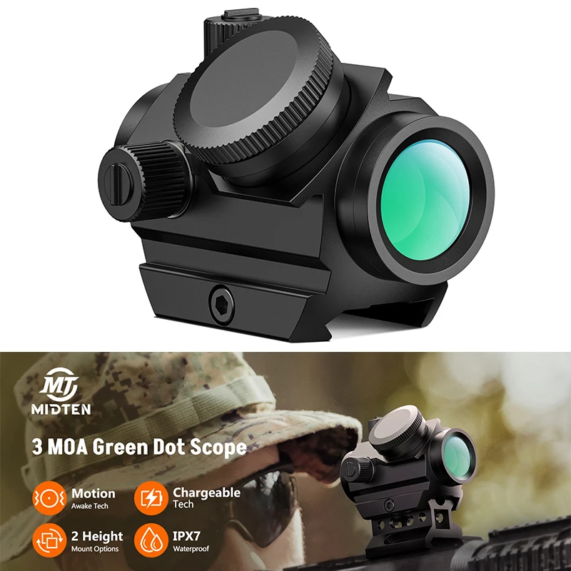 

MidTen Green Dot Sight with Motion Awake 3 MOA Compact Scope Rechargeabl Optics Reflex Sights for 20mm Picatinny Rail Mount