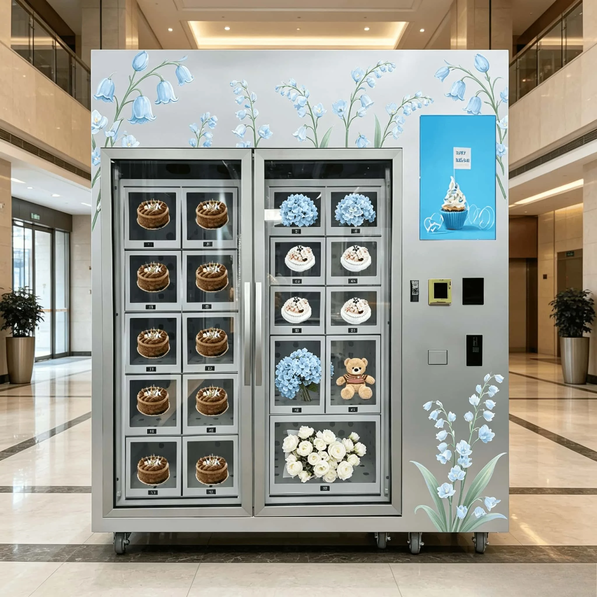 FOODLINE Automatic Flower Vending Cabinet Cooling Fresh Bouquet QR Code Payment Unmanned Self Selling Machine for Street Shop