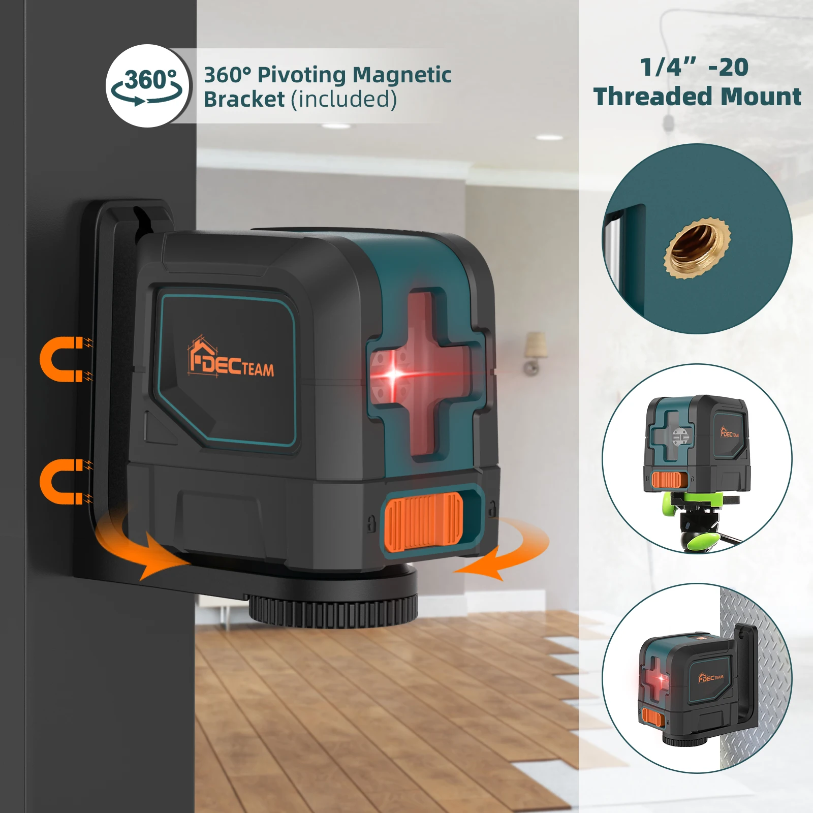 Decteam Magnet L-shape Bracket Stand For Laser Level Support 360° Rotating Magnetic Pivoting Base for Wall & Ceiling Mount Stand