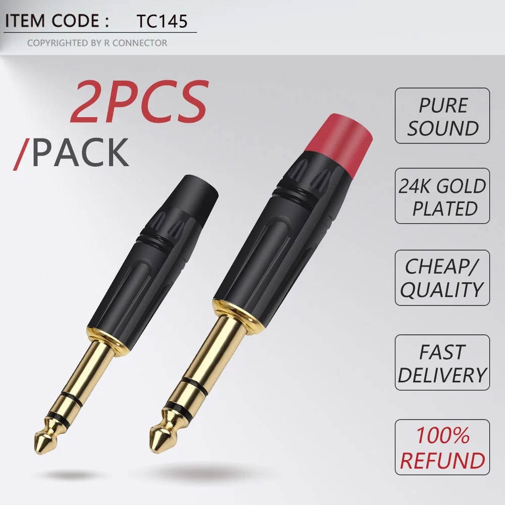 2PCS Stereo 6.35MM Jack 6.3MM Male Plug Soldering Wire Connector 1/4 Inch Stereo Microphone Plug Jack Connector